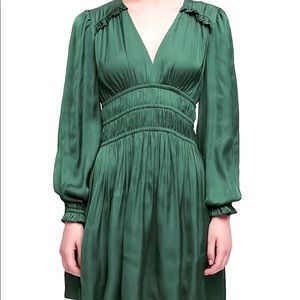 MAJE NEW womens satin mini dress long sleeve muted green in size 36